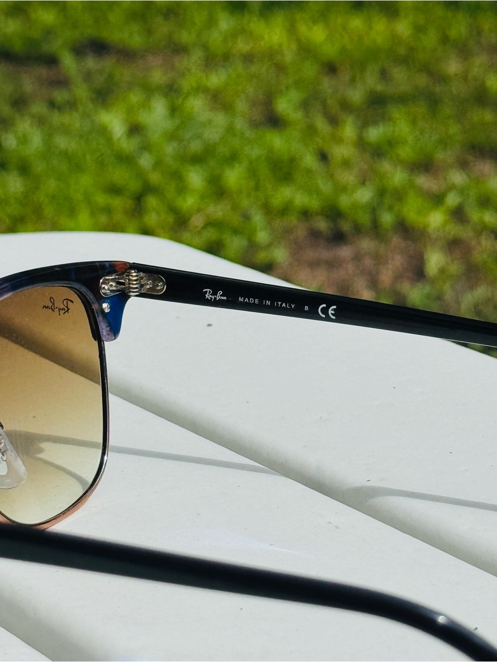 Ray-Ban Clubmaster Sunglasses - Blue Tortoise Top with Brown Gradient Lenses - Picture 5 of 8